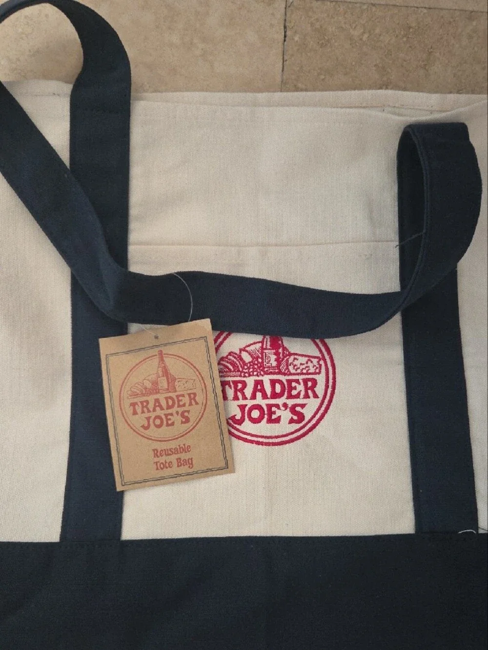 Viral- Trader Joes Canvas Tote Bag in Cream and Navy Large Not Mini